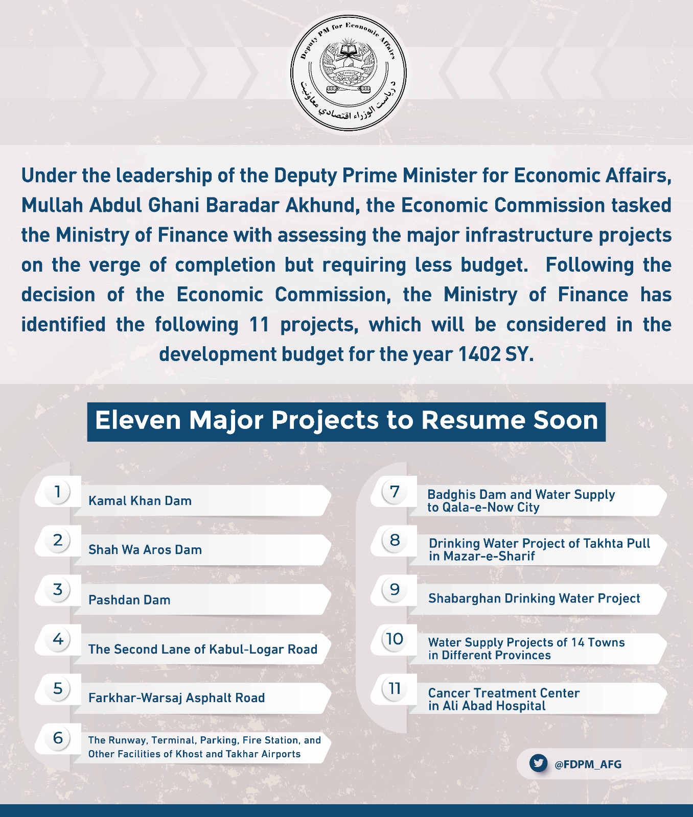 Govt to set aside funds for 11 projects in next budget 